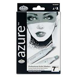Royal & Langnickel Azure Dual Tip Markers - Set of 7, Grayscale Colors, front of the packaging