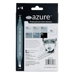 Royal & Langnickel Azure Dual Tip Markers - Set of 7, Grayscale Colors, back of the packaging