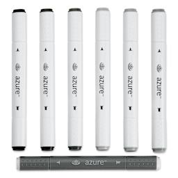 Royal & Langnickel Azure Dual Tip Markers - Set of 7, Grayscale Colors, markers laid out
