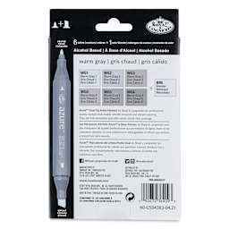 Royal & Langnickel Azure Dual Tip Markers - Set of 7, Warm Gray Colors, back of the packaging