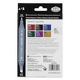 Royal & Langnickel Azure Dual Tip Markers - Set of 7, Opulent Colors, back of the packaging