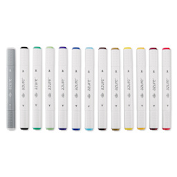 Royal & Langnickel Azure Dual Tip Markers - Set of 13, Basic Colors, markers laid out