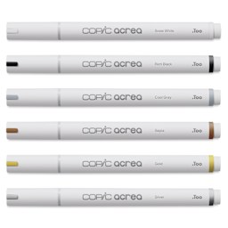 Copic Acrea Paint Markers - Essentials Colors, Set of 6, markers laid out