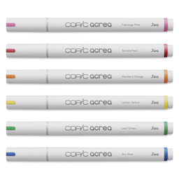 Copic Acrea Paint Markers - Vivid Colors, Set of 6, markers laid out