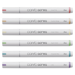 Copic Acrea Paint Markers - Light Colors, Set of 6, markers laid out