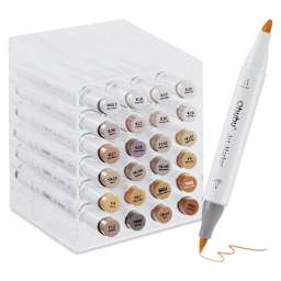 Ohuhu Honolulu Dual Tip Marker Sets - Set of 25, Skin Tones, in plastic holder