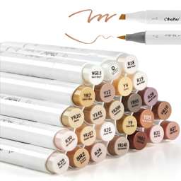 Ohuhu Honolulu Dual Tip Marker Sets - Set of 24, Skin Tones, markers with chisel and brush tip swatches