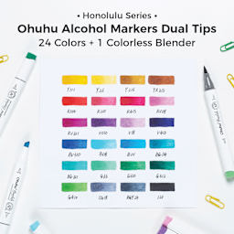 Honolulu Series. Ohuhu Alcohol Markers Dual Tips, 24 Colors, plus one Colorless Blender.