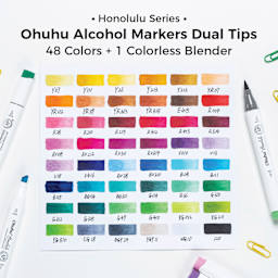 Honolulu Series. Ohuhu Alcohol Markers Dual Tips, 48 Colors, plus one Colorless Blender.