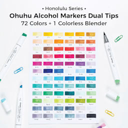Honolulu Series. Ohuhu Alcohol Markers Dual Tips, 72 Colors, plus one Colorless Blender.
