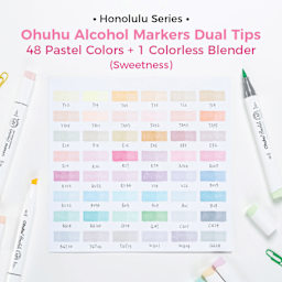 Honolulu Series. Ohuhu Alcohol Markers Dual Tips, 48 Pastel Colors, plus one Colorless Blender.