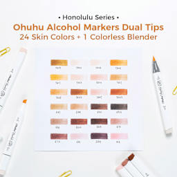 Honolulu Series. Ohuhu Alcohol Markers Dual Tips, 24 Skin Colors, plus one Colorless Blender.