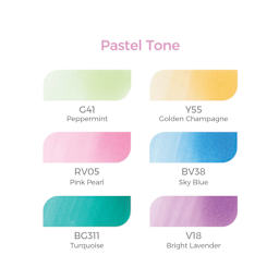 Ohuhu Honolulu Dual Tip Marker Set - Set of 6, Pastel Tone, color chart