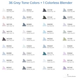 Ohuhu Oahu Dual-Tip Marker Set - Set of 36, Grayscale Colors, swatches