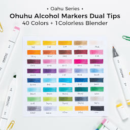 Oahu Series. Ohuhu Alcohol Markers Dual Tips, 40 Colors, plus one Colorless Blender.