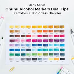 Oahu Series. Ohuhu Alcohol Markers Dual Tips, 80 Colors, plus one Colorless Blender.