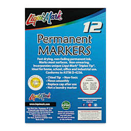 Liqui-Mark Permanent Markers- Pkg of 12, Assorted, Chisel Tip back of packaging