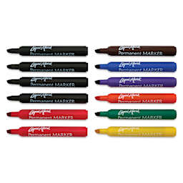 Liqui-Mark Permanent Markers- Pkg of 12, Assorted, Chisel Tip with caps off
