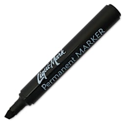 Liqui-Mark Permanent Markers- Pkg of 12, Black, Chisel Tip single marker with cap off