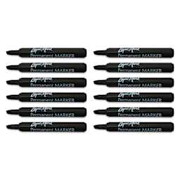 Liqui-Mark Permanent Markers- Pkg of 12, Black, Chisel Tip with caps off