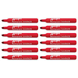 Liqui-Mark Permanent Markers- Pkg of 12, Red, Chisel Tip with caps off