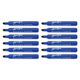 Liqui-Mark Permanent Markers- Pkg of 12, Blue, Chisel Tip with caps off