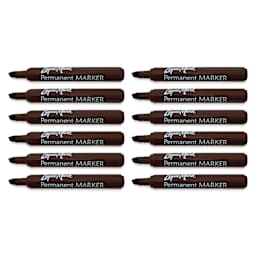 Liqui-Mark Permanent Markers- Pkg of 12, Brown, Chisel Tip with caps off