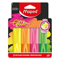 Maped Fluo Peps Highlighters - Set of 4, Fluorescent Glitter, front of packaging