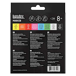 Liquitex Markers - Set of 8, Essential Colors, Bullet Tip, 2 mm, back of packaging