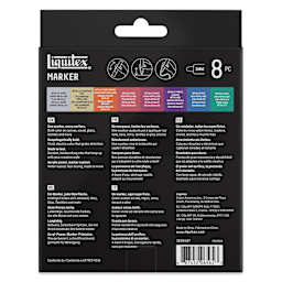 Liquitex Markers - Set of 8, Metallic Colors, Bullet Tip, 2 mm, back of packaging
