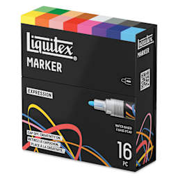 Liquitex Markers - Set of 16, Expression Colors, Bullet Tip, 2 mm, front of packaging