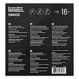 Liquitex Markers - Set of 16, Expression Colors, Bullet Tip, 2 mm, back of packaging