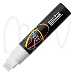 Liquitex Marker - White, Chisel Tip, 15 mm marker with swatch