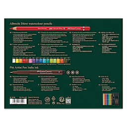 Faber-Castell Albrecht Dürer & Pitt Artist Pen Gift Set - Set of 21, back of packaging