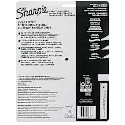 Sharpie Creative Acrylic Markers - Set of 12, Warm Tones, Brush Tip, back of packaging