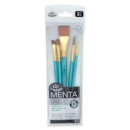 Royal & Langnickel Menta Synthetic Sable Brushes - Set of 5, Shader Variety, front of packaging
