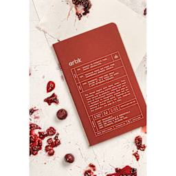 Artik Singer Sewn Notebook - Cherry, 5" x 8-1/4", Blank, Pkg of 2, on table