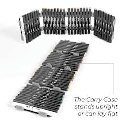 The carry case stands upright or can lay flat.