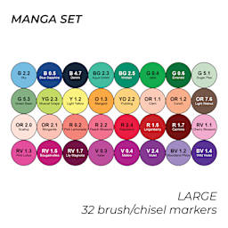 Manga Set. Large. 32 brush/chisel markers.