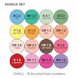 Manga Set. Small. 16 brush/chisel markers.
