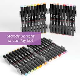 Olo Dual Tip Marker Carry Case - Set of 32, Manga Colors, open, shown standing upright and laying flat.