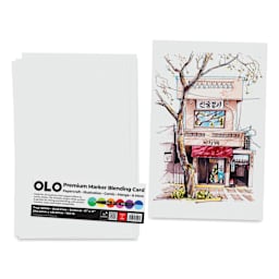 Olo Premium Marker Blending Card Paper - Pkg of 25, 11" x 17", with artwork of a street view on a single sheet.