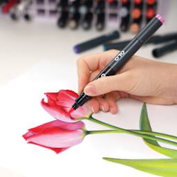 Olo Premium Marker Blending Card Paper being used to draw tulip artwork with marker.
