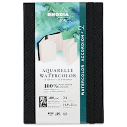 Rhodia Touch Aquarelle Watercolor Accordion Sketchbook - A5, 12 Sheets, front with packaging