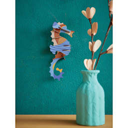 Studio Roof 3D Wall Decoration - Blue Ringlet Seahorse, assembled piece on the wall