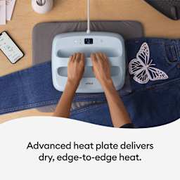 Cricut EasyPress 3 - Zen Blue, 12" x 10", pressing design on pants 