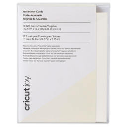 Cricut Joy Watercolor Cards and Envelopes - R20, Ivory Cards, Pkg of 12, front of the packaging