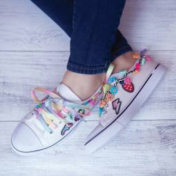 Perler Bead D.I.Y. Shoe Decoration Activity Kit decorated shoes example (shoes not included)