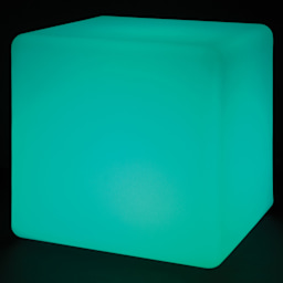 Roylco Educational Light Cube - in dark room, set to turquoise