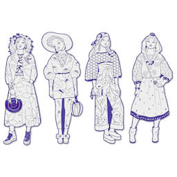 Djeco Les Demoiselles Fashion Coloring Silhouettes - Zaho & Friends, Set of 4